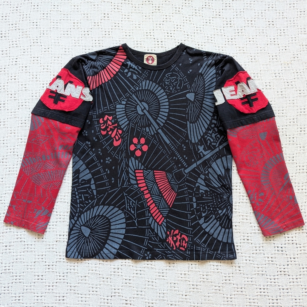 Rare Michiko Koshino Yen Jeans Japan Graphic Long Sleeve T Shirt Sweatshirt Sz S